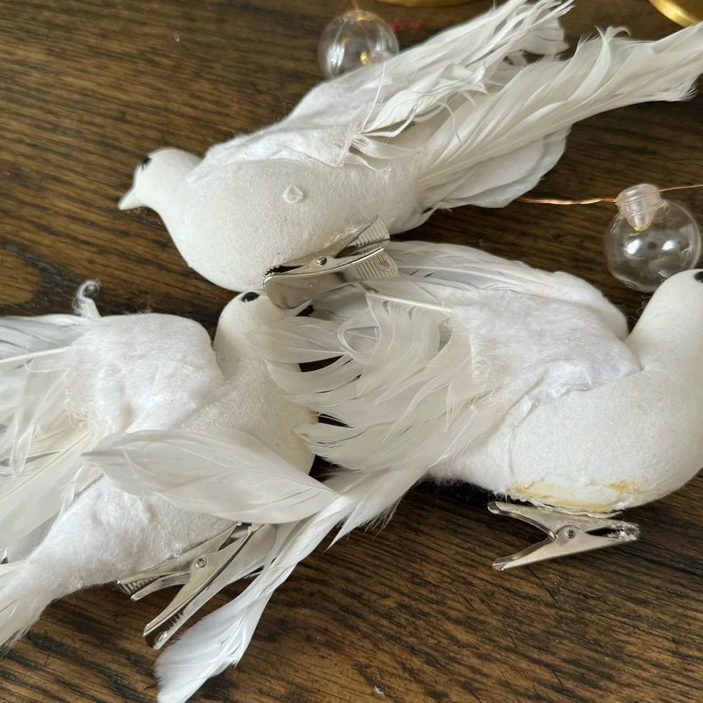 Lot 3 Vintage front Pottery Barn Doves Birds Feathered Christmas